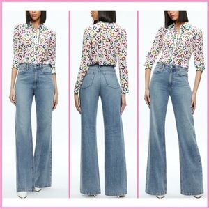 ALICE + OLIVIA “Lucky You” Willa Placket Horseshoe 100% Silk Top with Piping XS